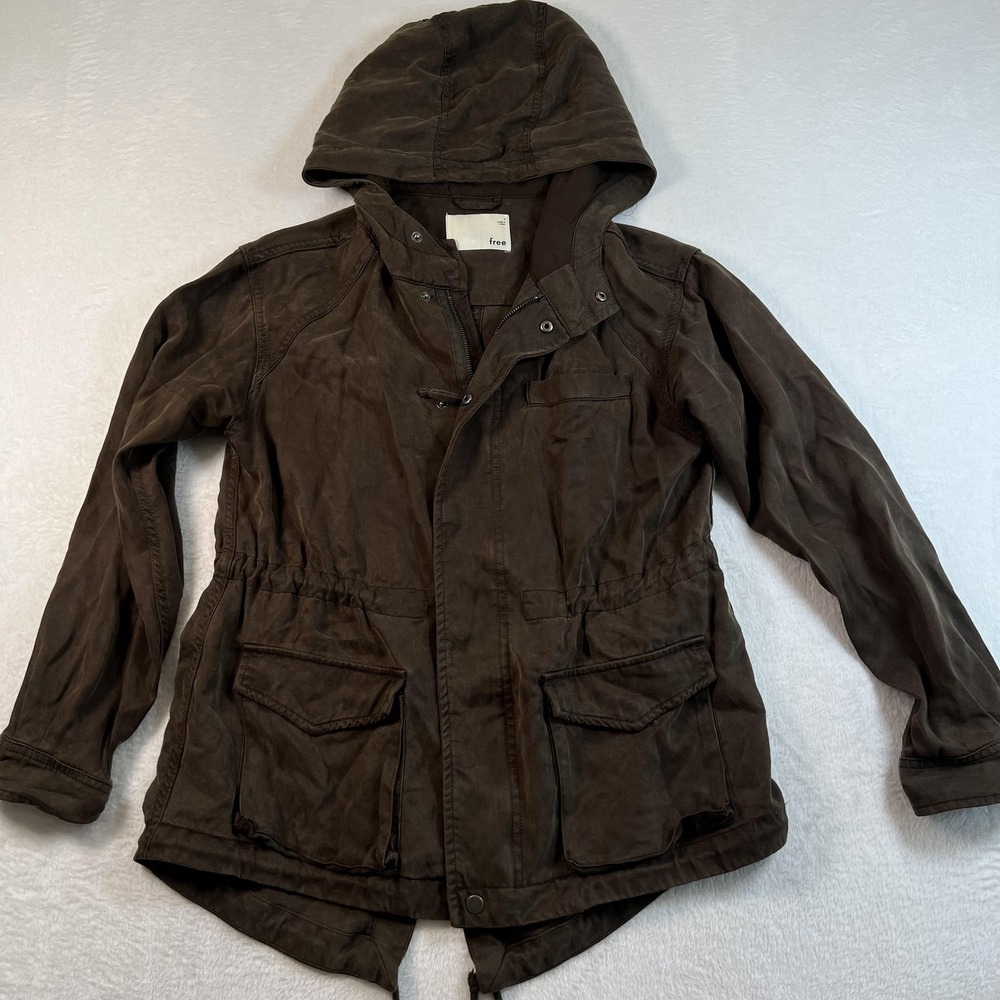 Wilfred Free Jacket Womens Small Brown Lyocell Hooded‎ Fishtail Utility Anorak